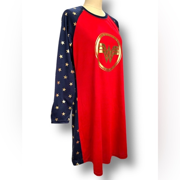 Wonder Woman Circle Logo Raglan Night Gown Shirt Sz L - Picture 2 of 7
